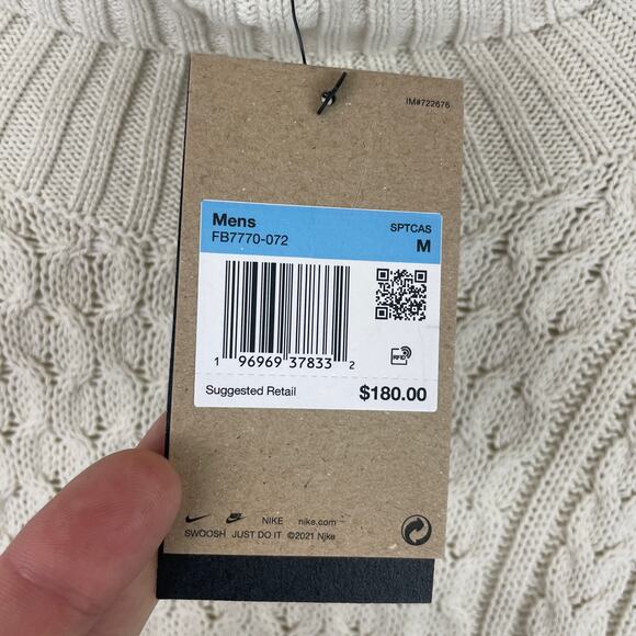 Nike Cable Knit Turtleneck Sweater Ivory Cream White FB7770-072 Men's Size M - Picture 4 of 10